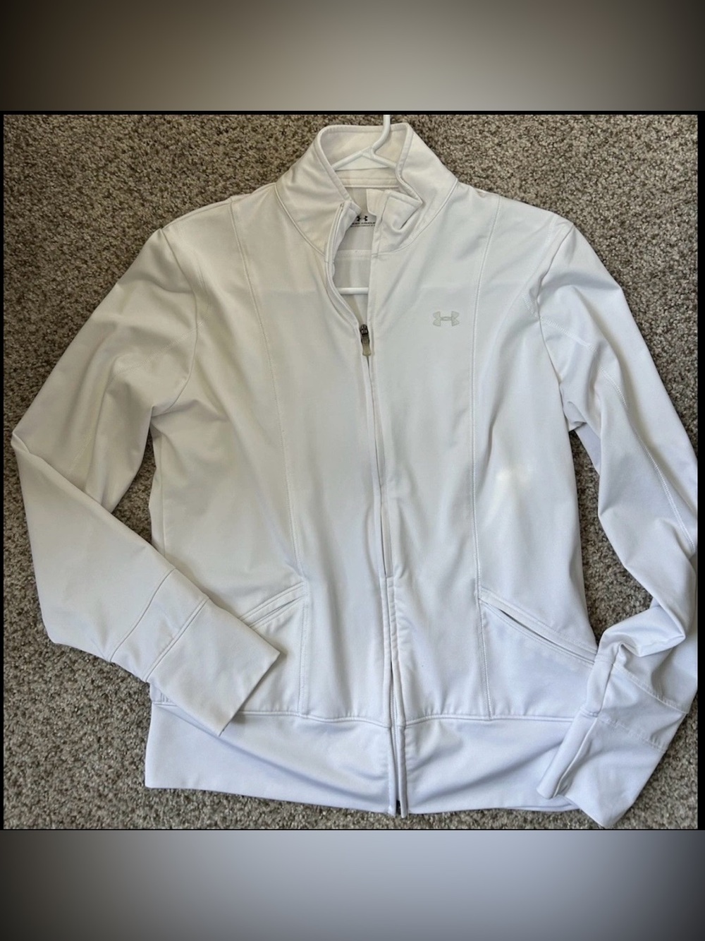 Under Armour Womens Med White Athletic Track Jacket Full Zip Pockets Activewear
